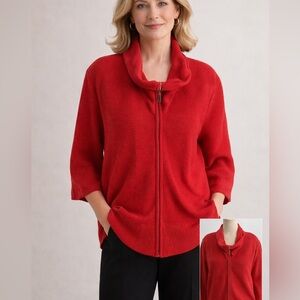 Exclusively Misook Cardinal Red Textured Knit Zip Front Jacket XL